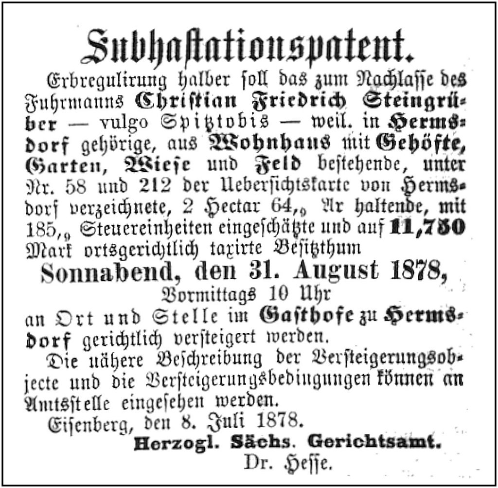 1878-07-08 Hdf Versteigerung Steingrueber
